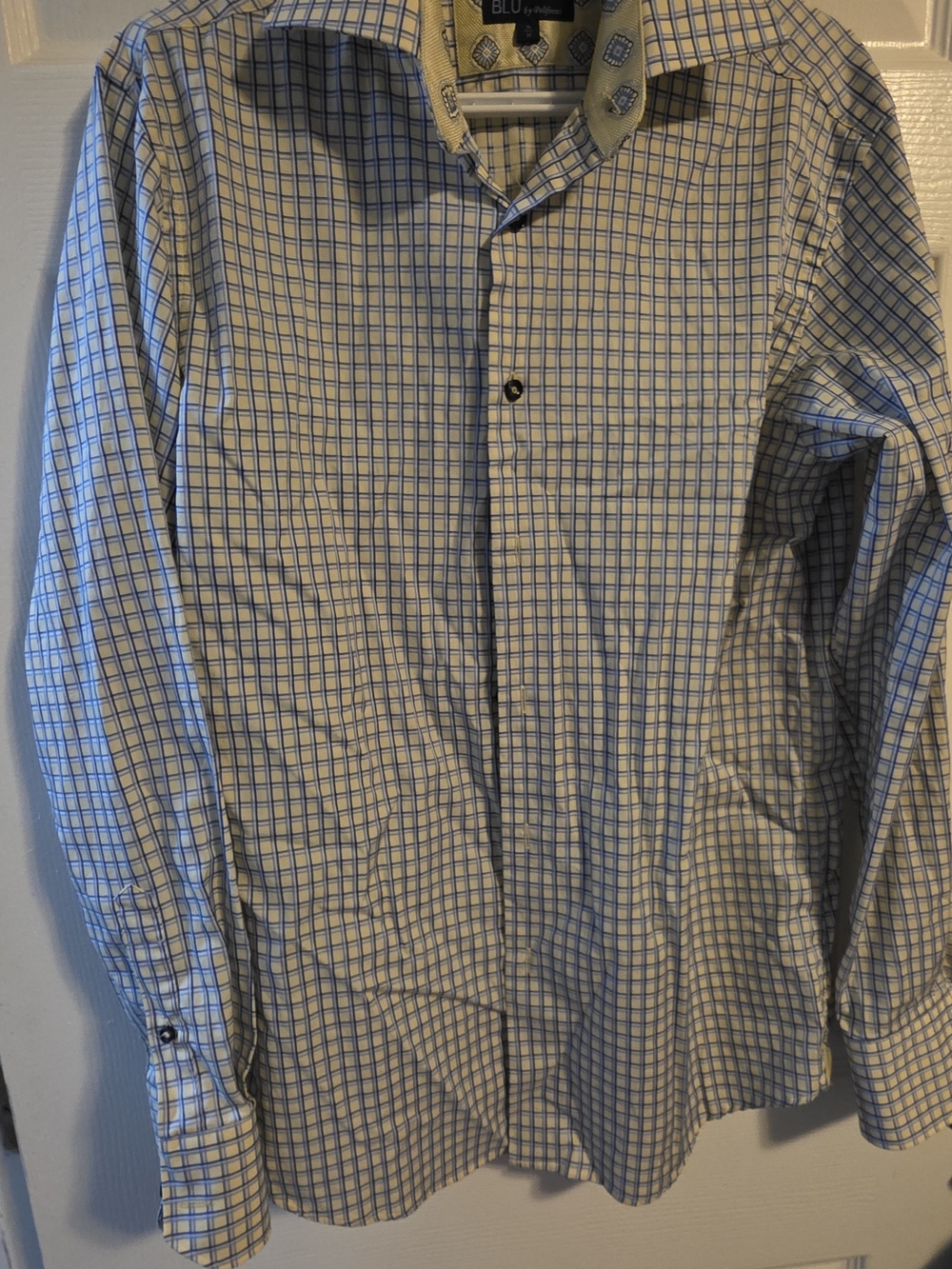 4/$67 Deal! Blu Men's Blue Windowpane Dress Shirt